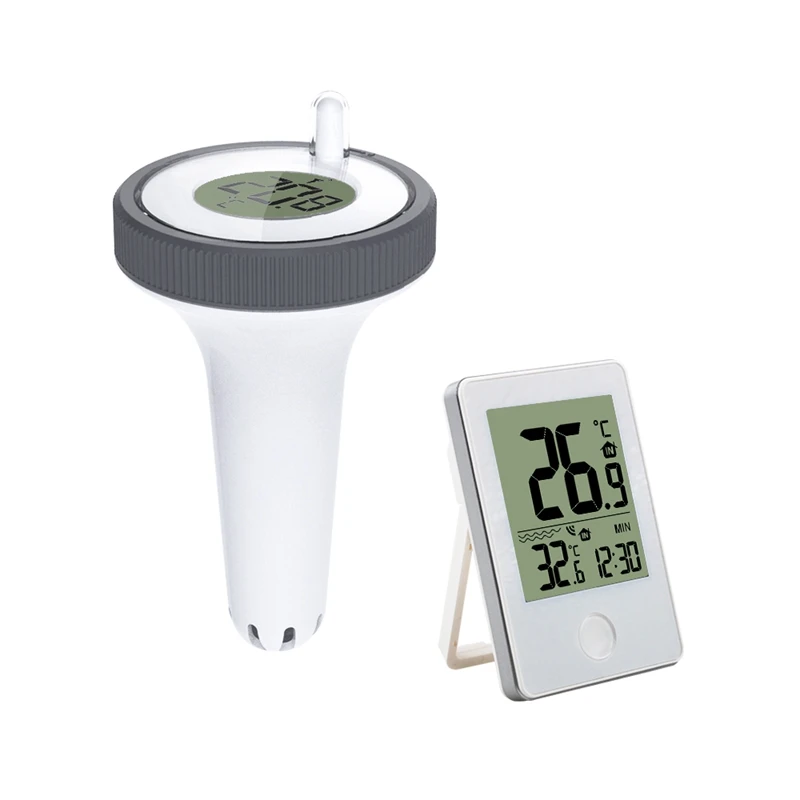 Wireless Digital Floating Pool Thermometer LCD Swimming Pool Bath Water Spas Aquariums In/Outdoor Temp Monitor Remote Time Clock 5