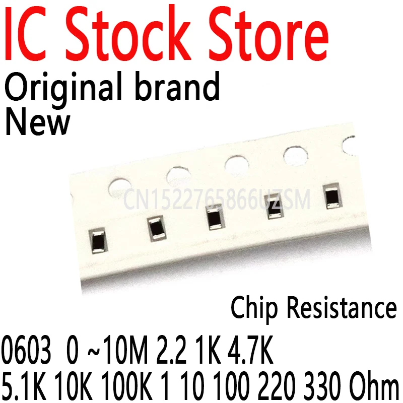 50 Pz Smd 1/8W Resistore A Chip Resistori 1 10 100 220 330 470 680K 1M 0603 0 ~ 10M 2.2 1K 4.7K 5.1K 10K 100K 1 10 100 220 330 Ohm