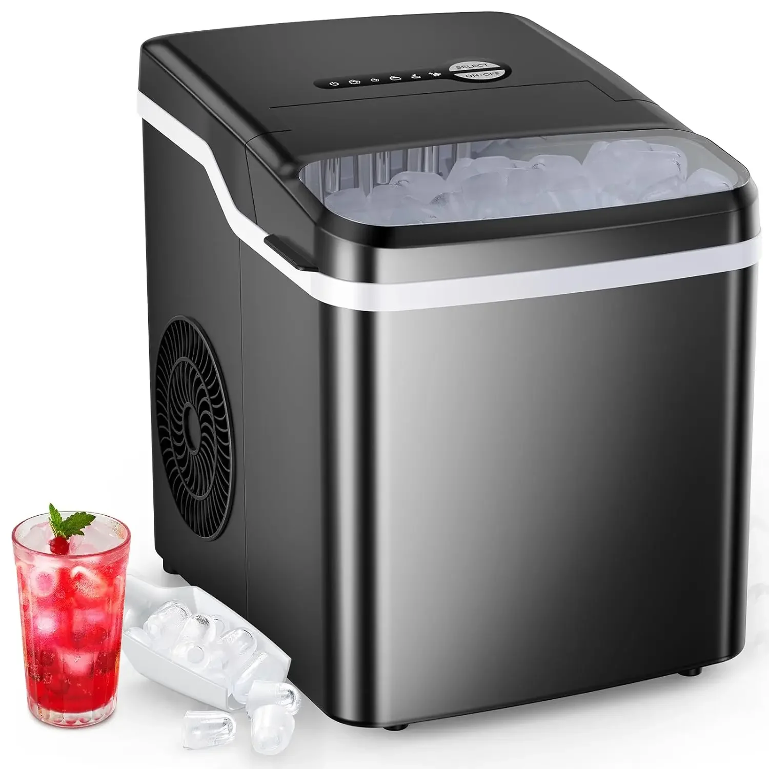 

Premium Self-Cleaning Ice Makers Countertop with Basket and Scoop, Produces 26.5lbs of Ice in 24 Hours, 9 Ice Cubes in just 6 Mi