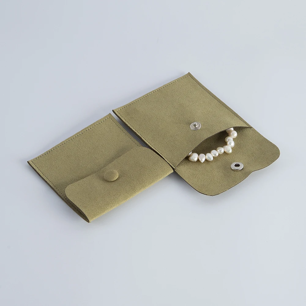 Green Microfiber Velvet Bag Jewelry Snap Pocket Storage Packaging   Pouches For Ring Earring Small Business Wedding Candy Favors