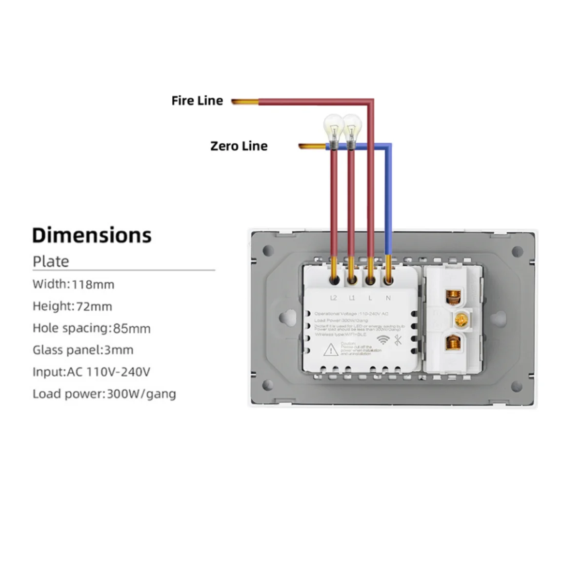 VISWE Tuya BR/USA wifi 스마트 벽 스위치 1/2gang, 118*72mm 강화 유리 패널 LED 조명 스위치 Alexa Google 홈