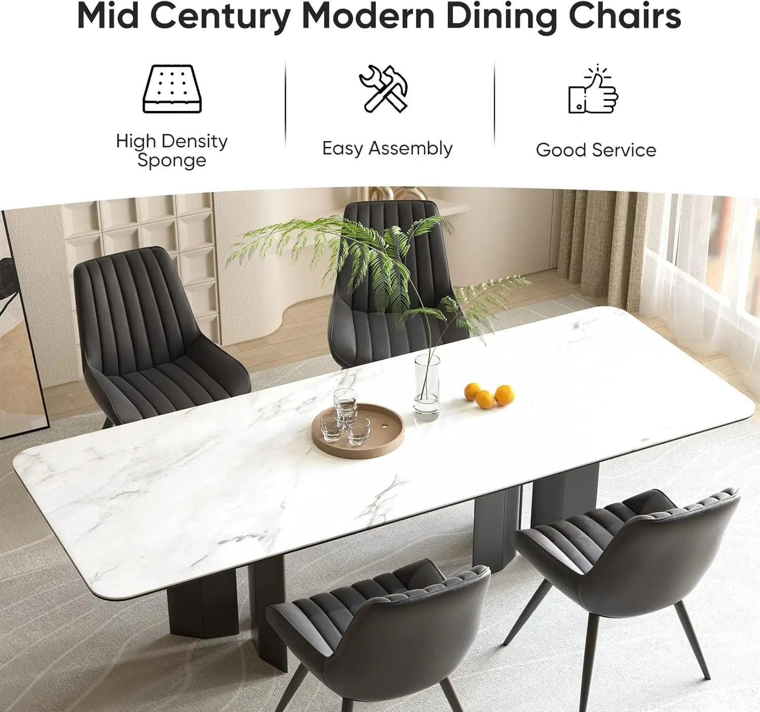 Modern Dining Chairs Set of 4, Comfy Dining Room Chairs with Thick Cushions, Upholstered Fabric Kitchen Side Chairs