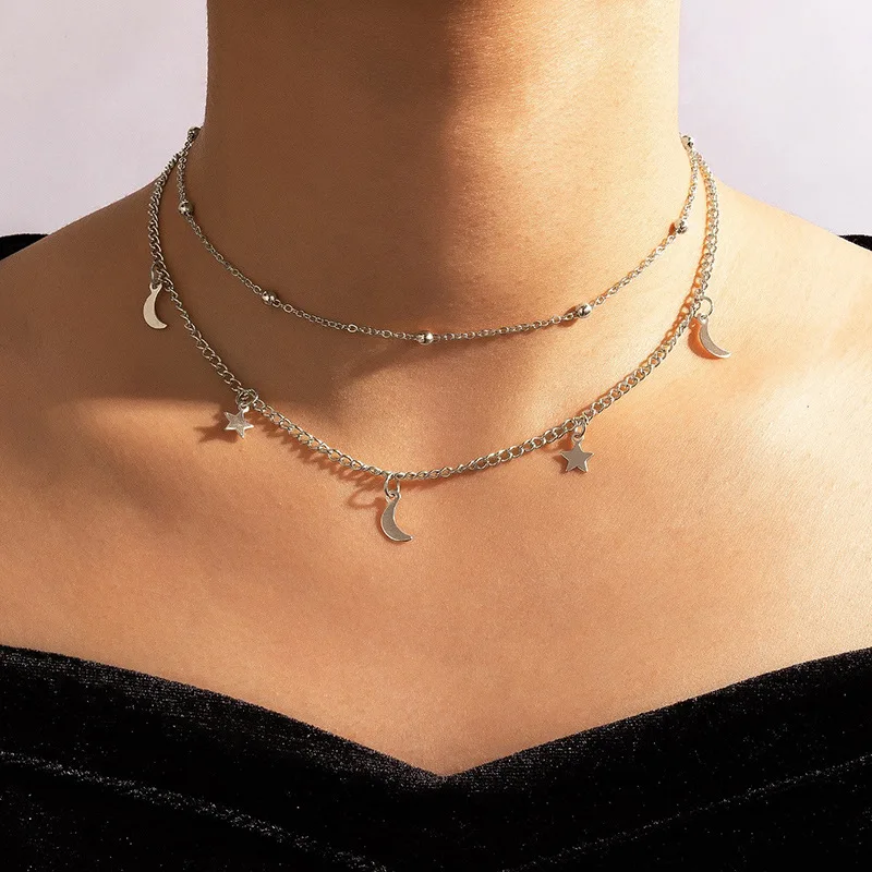 

New Boho Geometry Necklace for Women 2022 Vintage Multi-layer Crystal Sequin Star Lock Pendants Necklaces Chokers Jewelry Gift