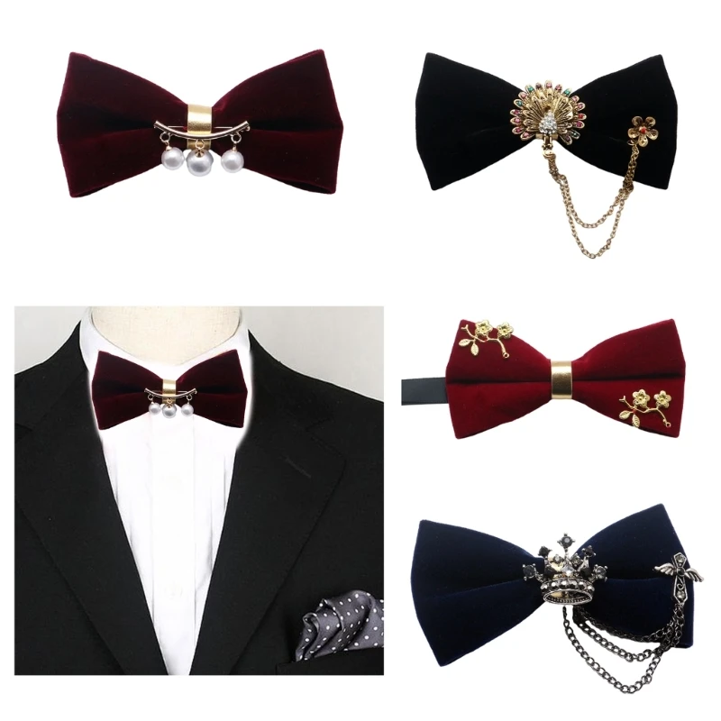 

Mens Adjustable Pre-Tied Bowtie Vintage Metal Chain Rhinestones Bow Ties Jewelry for Wedding and Parties Formal Neckwear
