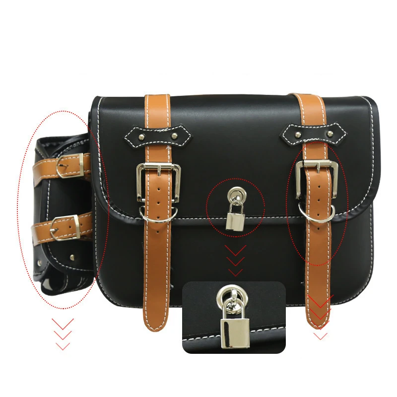 Sacoche Latérale En Cuir Véritable Noir Pour Bras Oscillant De Moto Custom Cadre Rigide C2x40135959