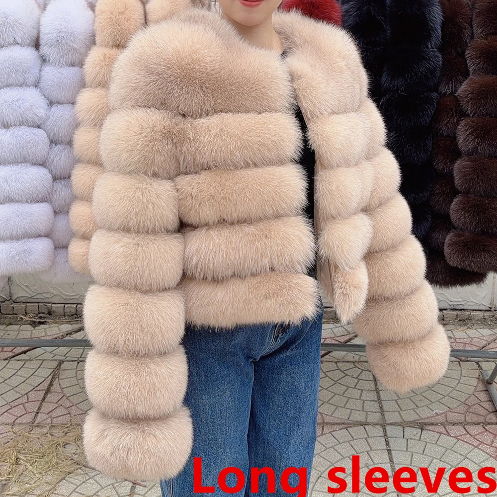 QUEENTINA Fox Fur Coat Long Sleeves Real Winter Women'S Brown 2025 Leather And Skin Clothing Natural New In Coats & Jackets