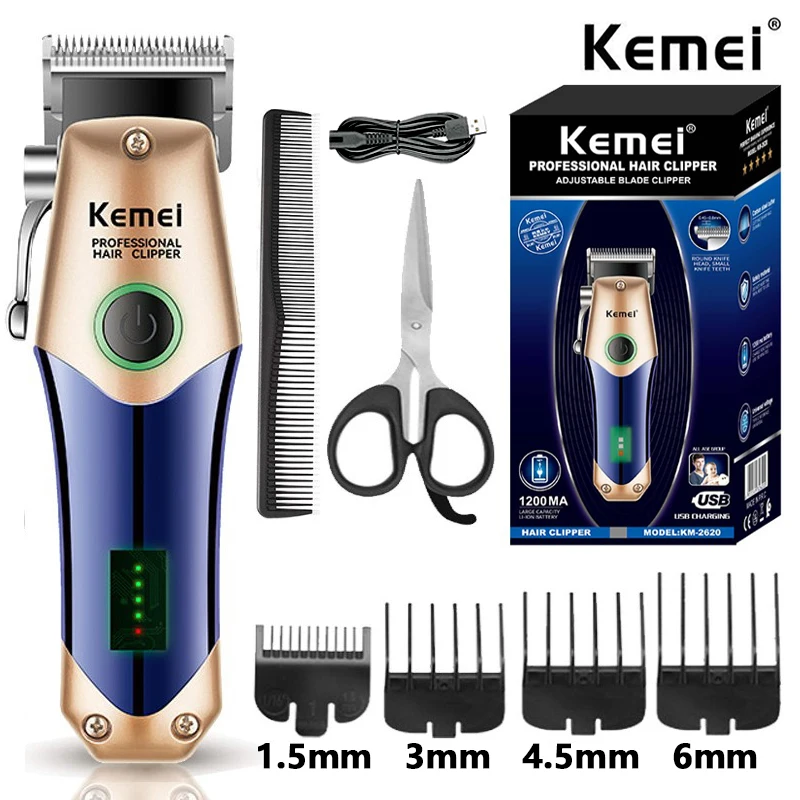 

Kemei Rechargeable Hair Clipper Cordless Beard & Hair Trimmer For Men Powerful Electric Hair Cutter Machine Adjustable Haircut