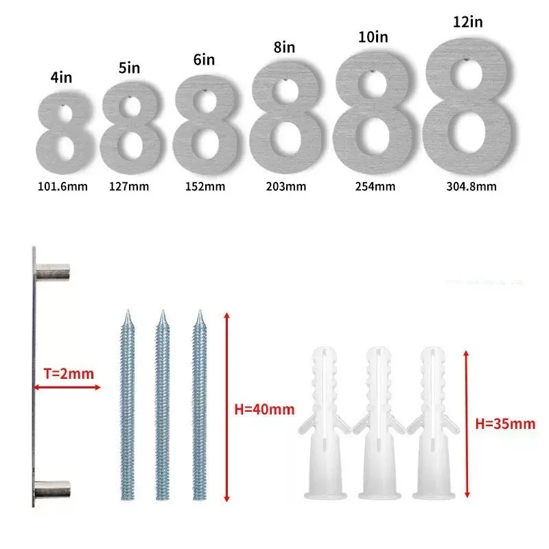 House Number Signs 15/20/25/30cm Stainless Steel House Number Silver Address Sign #0-9 Outdoor Numbers Home