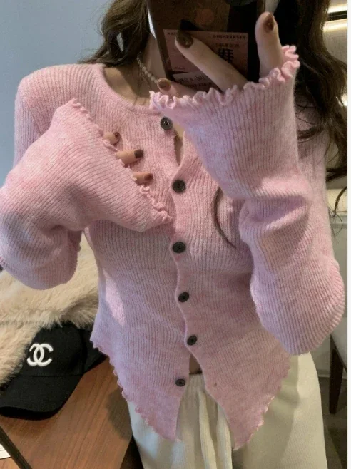 Autumn Hotsweet Long Sleeve Single Breasted Ladies Cardigans Women Gyaru Solid Color Knitting Casual O-Neck Sexy Sweater