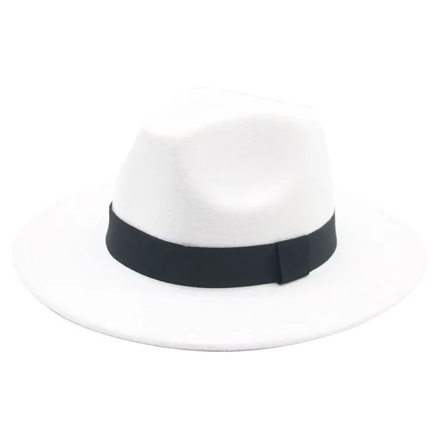 Fedora Hat Women Winter Hats for Women Ribbon Band Men's Hat Wide Brim Classic Beige Wedding Church Bowler New Cap chapeau femme White-black