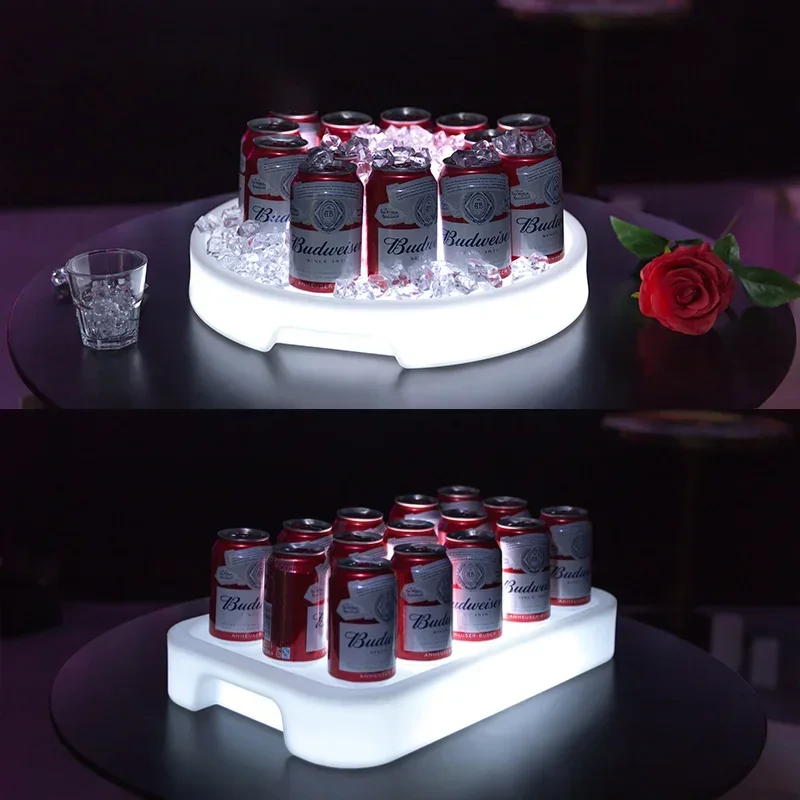 LED Luminous Wine Tray Colorful Rectangle Ice Tray for KTV Bar Nightclub Remote Control Beer Storage and Charging Base