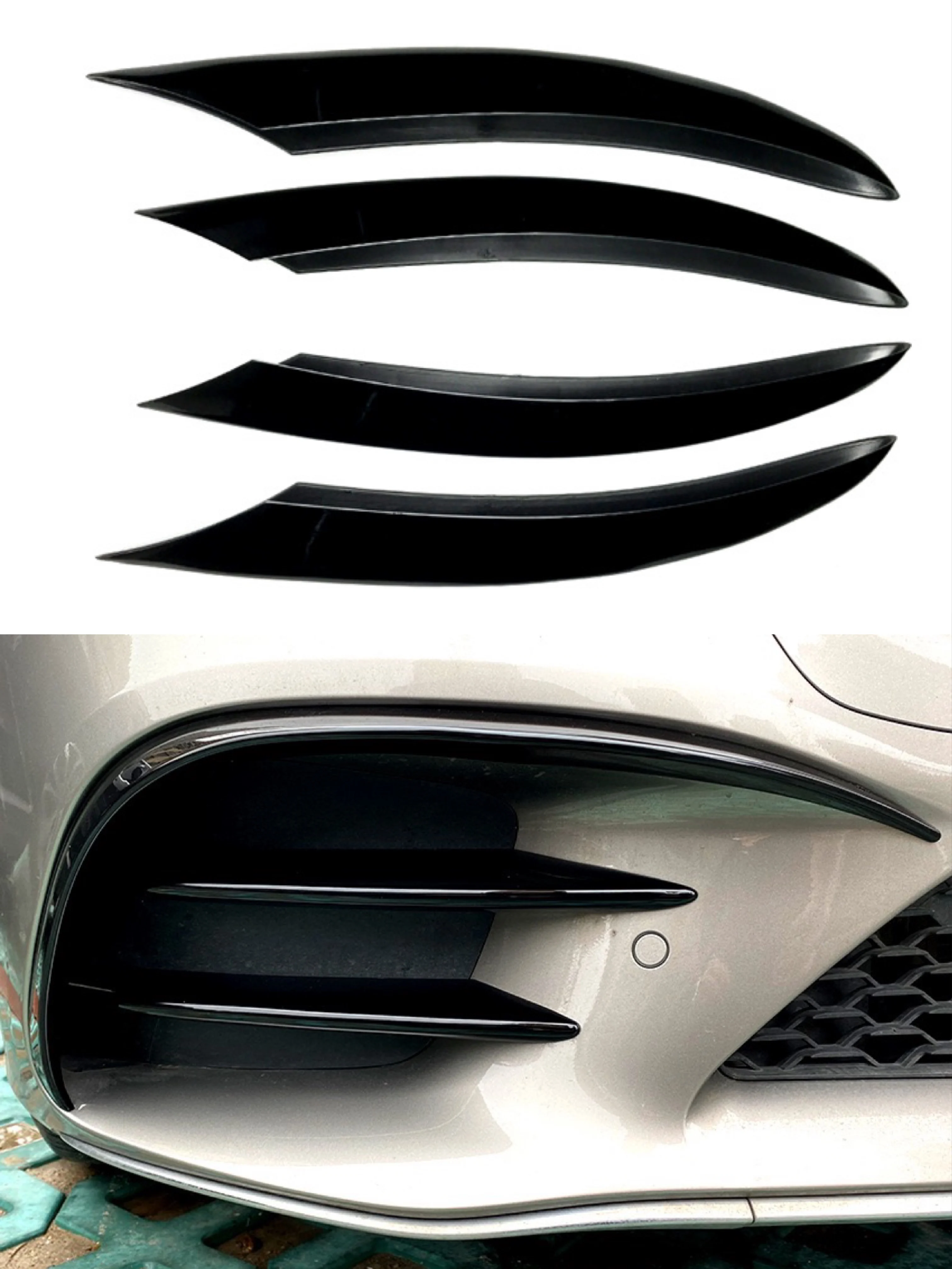 자동차 앞 범퍼 안개등 장식 커버 트림, 메르세데스 벤츠 AMG W205 C-클래스 C200 2019 2020 2021 카본/유광 블랙 ABS, 4 개