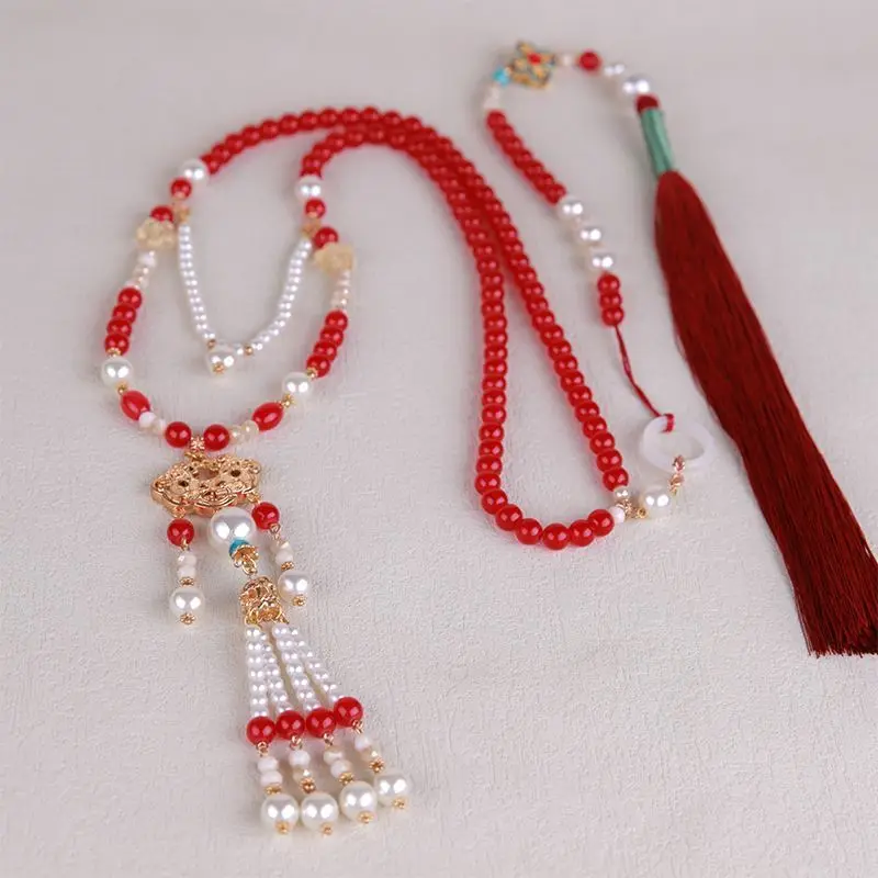 Hanfu Quasten Halskette Lange Kette Vintage Chinesische Halskette Tang Ming Dynastie Hanfu Anhänger Halskette Für Frauen Mädchen – Detail 8