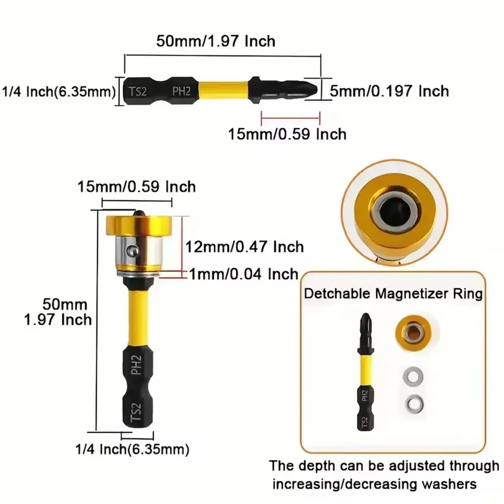 Magnetic Drywall Screw Bit Kit with S2 Steel and 50mm PH2 Bit