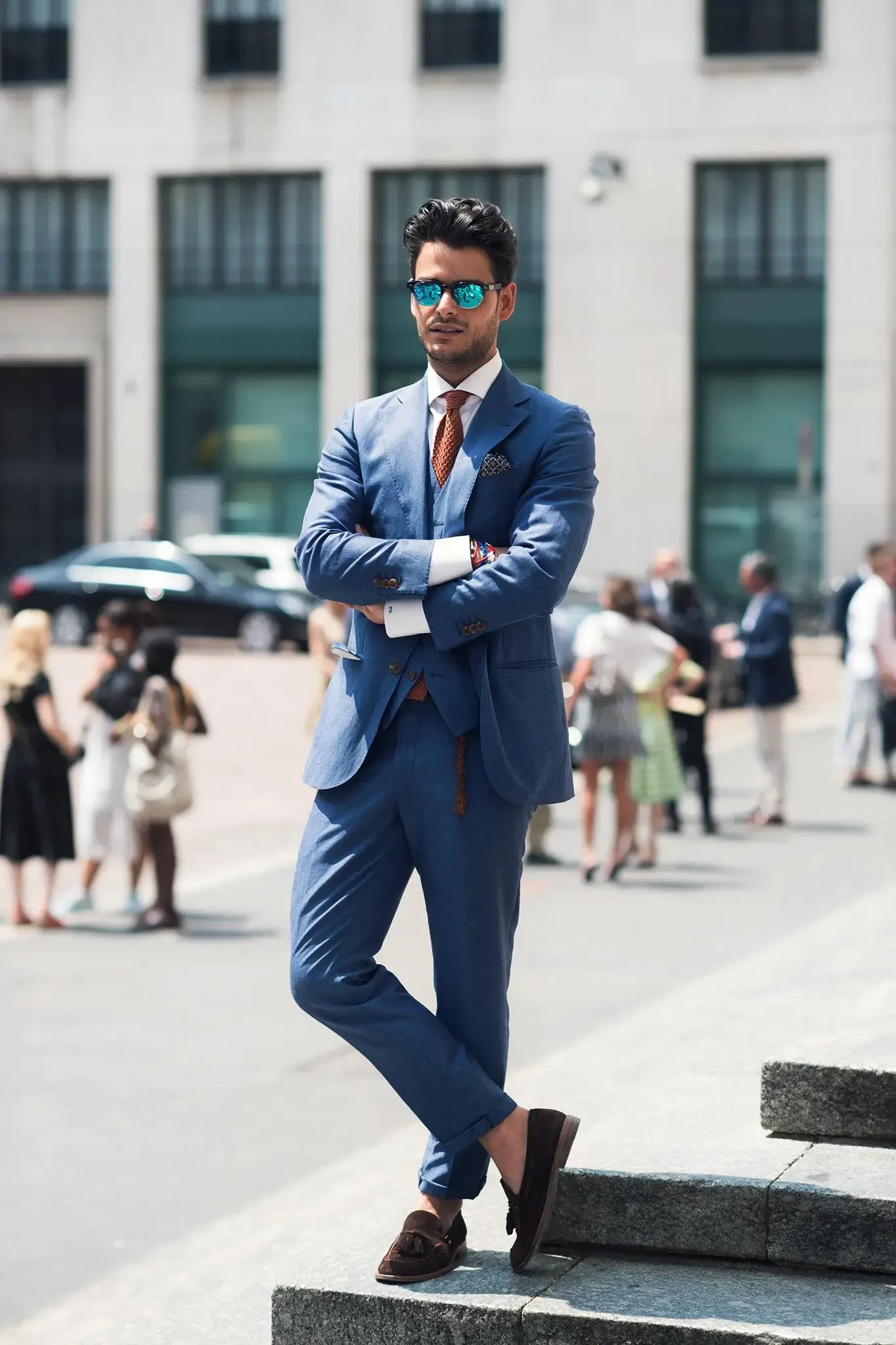 Summer Fashion Linen Blue Smart Casual Men Suit High Quality Slim Fit Blazer Hombre High Street Custom 3 Piece Set Costume Homme