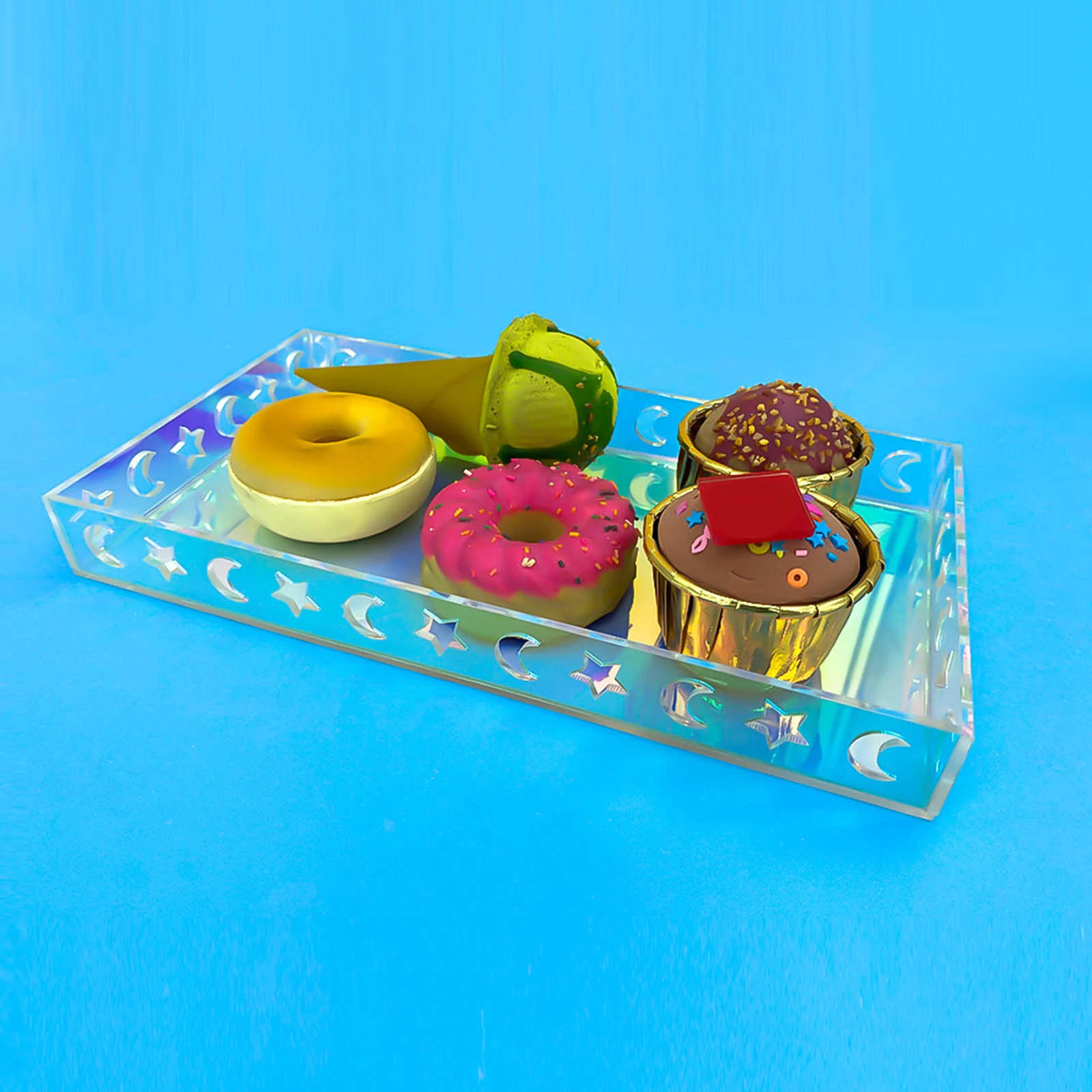 Iridescent Acrylic Bathroom Tray Storage Breakfast Iridescent Perfume Tray Vanity for Dresser Bedroom Kitchen Coffee Table