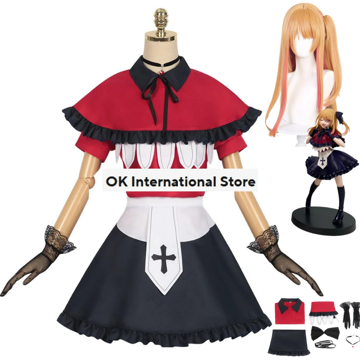 

Костюм для косплея аниме Oshi No Ko Hoshino Rubii, парик, красное вечернее платье, шаль, юбка, Женский кавайный Рождественский костюм на Хэллоуин