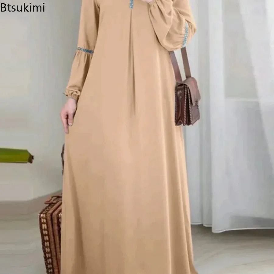 New2024 Women's Fashion Muslim Abaya Hijab Dress Women Casual Sequin Sundress Solid Party Holiday Dresses Islamic Clothing Woman