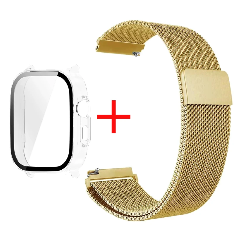Premium PC Protector Case with Stainless Steel Milanese Loop Wristband and Screen Protect Cover