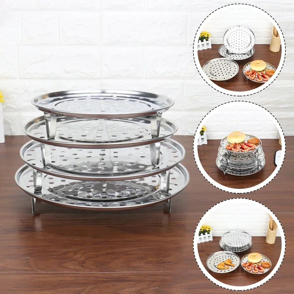Silver Stainless Steel Steamer Tray Rack Plate Steam Cooking 3 Stands Round Type 18-30 18cm/20cm/22cm/24cm/26cm/30cm 1PCS steamer rack