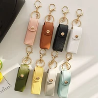1PCS New Leather Lip Balm Bag Keychain Holder Protective Cover Mini Portable Key Bag Lipstick Cosmetics Storage Bag 1