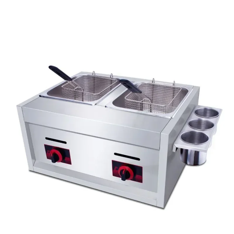 Gas Deep Fryer Double Gas Fryer Two Tanks Noodles Oden Cooker Steamer Energy Saving Kitchen French Fries Machine