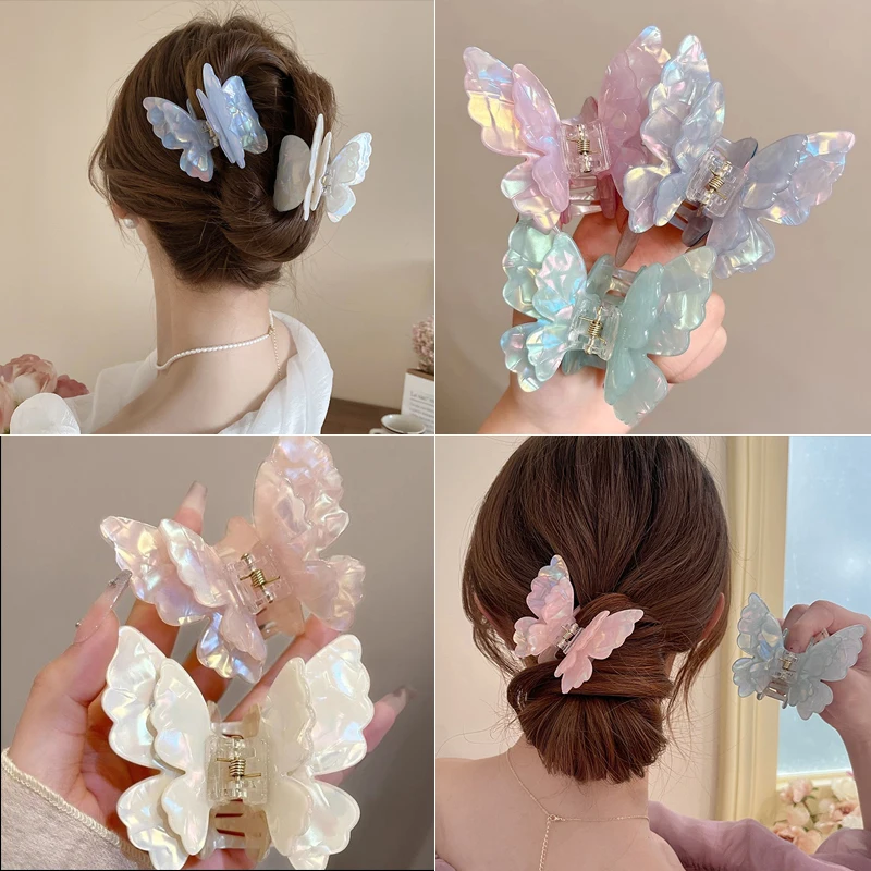 Neue Fee Acetat Schmetterling Klaue Clip weibliche elegante bunte Bogen Krabben Hai Haars pangen Haarnadeln für Frauen Mädchen Haarschmuck