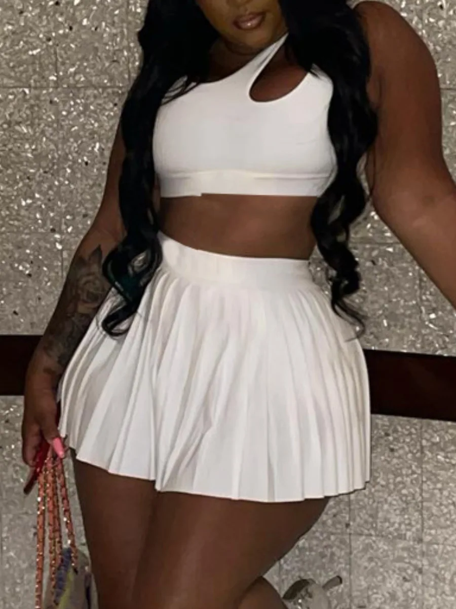 Женский комплект из топа и юбки, повседневный комплект из двух предметов с плиссированной юбкой и укороченным топом без рукавов и мини-юбки