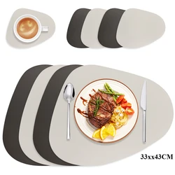 Premium Irregular Shape Dual - Sided PU Leather Placemats - Oil - Proof and Waterproof Dining Essentials - Set of 8 (White Grey)