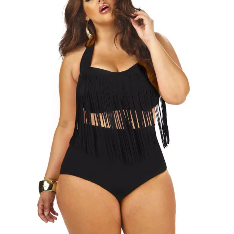 

Summer Plus Size Bikini Set for Women Tassel Sexy Halter Top Push Up Bikini Large Size Swimwear XXL 3XL Beach Bathing Suit