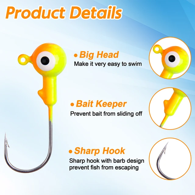 40Pcs Crank Jig Head Hook Round Ball Head Fishing Jigs Hook Bass Lures Crappie Jig Heads for Trout Walleye Saltwater Fishing Jig 3