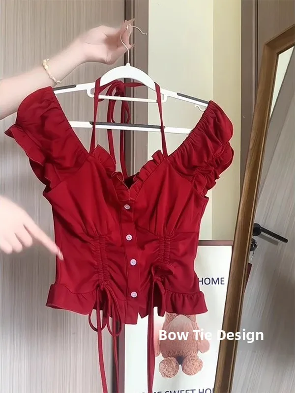 Slim Fit ort Sve T-irt Women's Sexy Summer Design Unique Sle V-Ne Casual Korean Version Regular Thin Pure Color