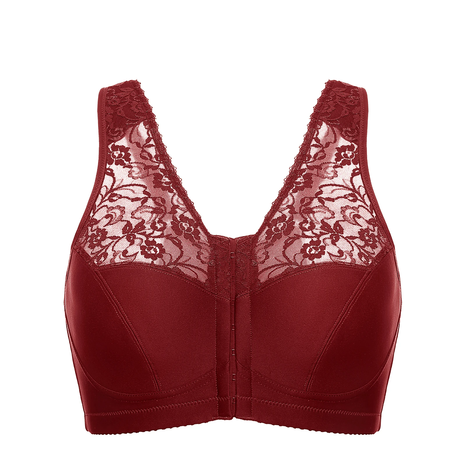 DELIMIRA Women's Front Closure Bras Unlined Full Coverage Floral Lace Bra Plus Size Wire Free Underwear