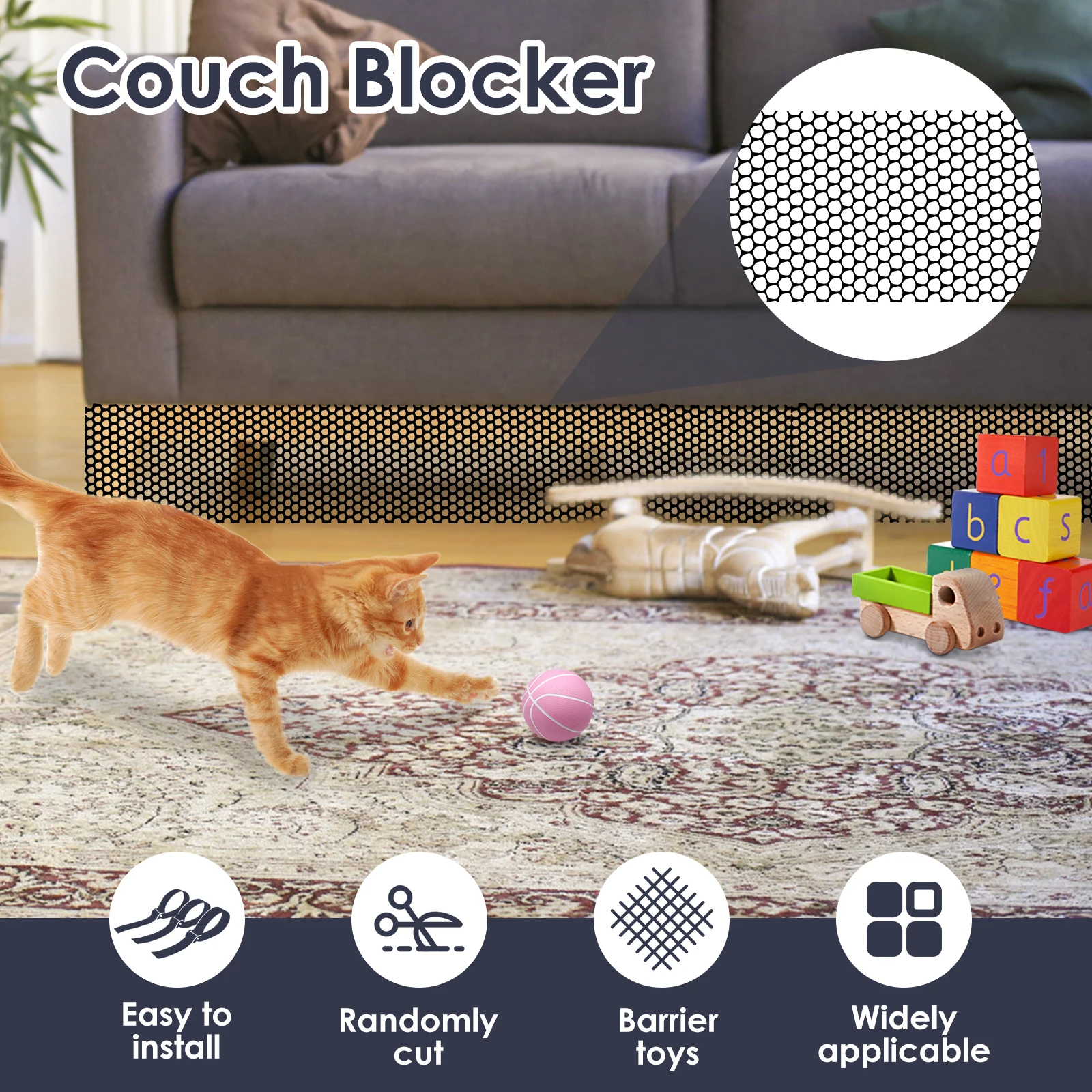 Plastic Fence Net Indoor Pet Protective Net with Ties and Gloves Cuttable Couch Toy Blocker for Home Bedroom Balcony 500x30cm