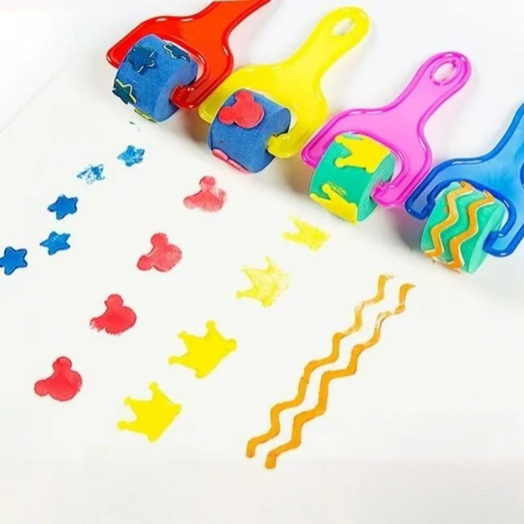 패턴 롤러 스탬프, 롤러 브러쉬, 스펀지 브러쉬 4종 세트, DIY 페인팅, 낙서 및 미술 도구용