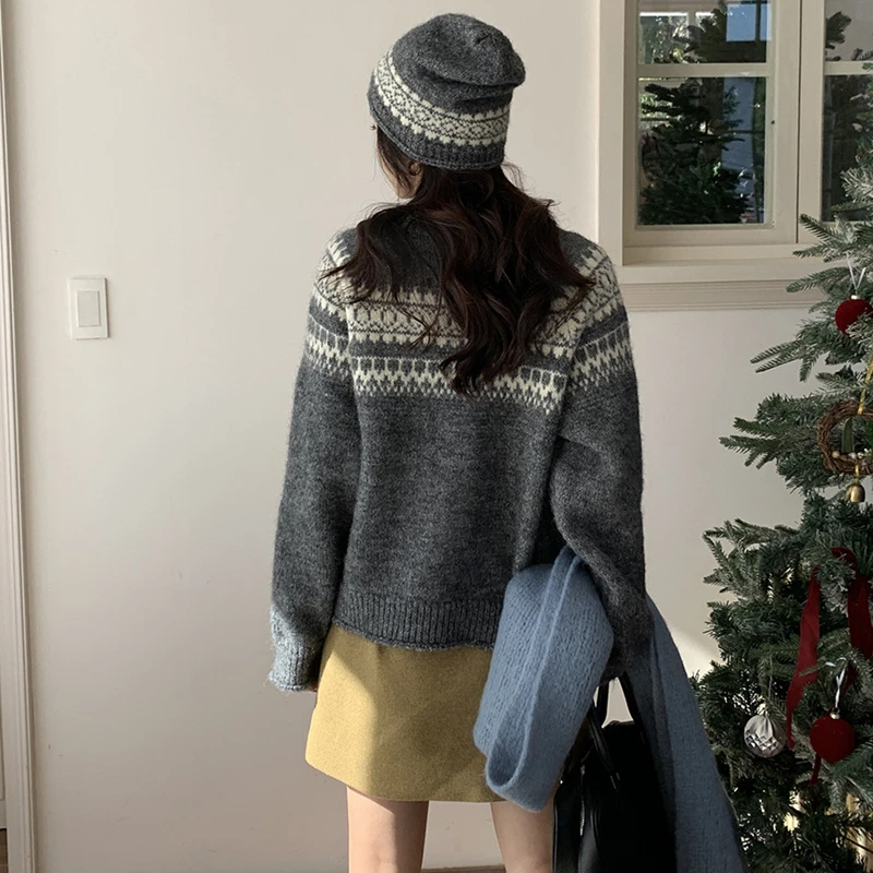 2025 Autumn Winter Women Elegant Casual Sweater with Hat Crew Neck Long Sleeve Knitted Cardigan Fashion Fall Knitwear Clothing