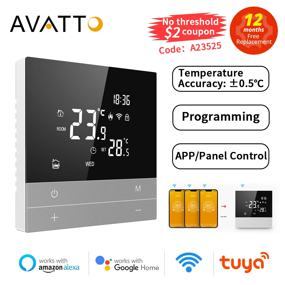 AVATTO Tuya WiFi Thermostat For The Floor,Smart Home Heating Digital Temperature Thermostat 220V Work With Alexa Google Alice