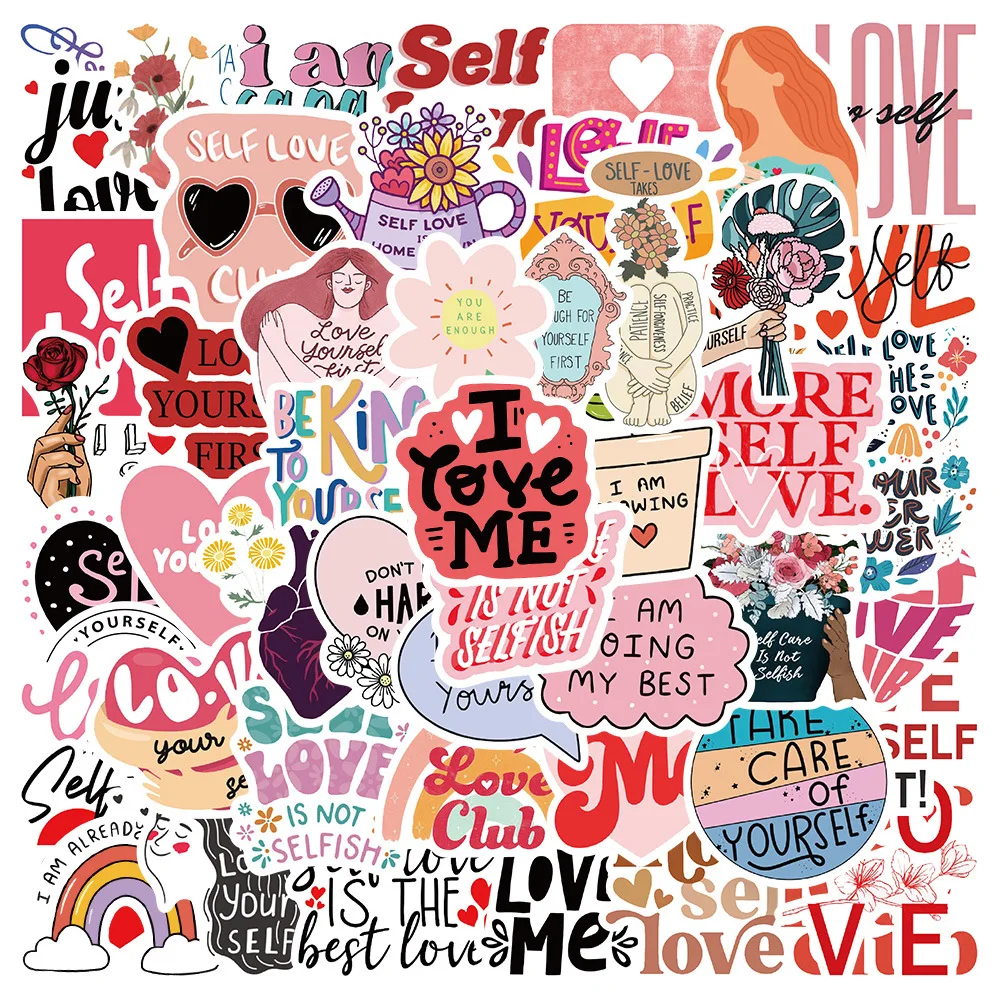 10/30/50PCS Self Love English Phrase Doodle Stickers DIY Travel Guitar Phone Laptop Cool Waterproof Graffiti Decal Sticker