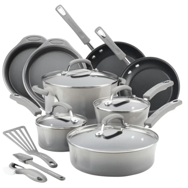 Rachael Ray 14-Piece Hard Porcelain Enamel Nonstick Cookware Set