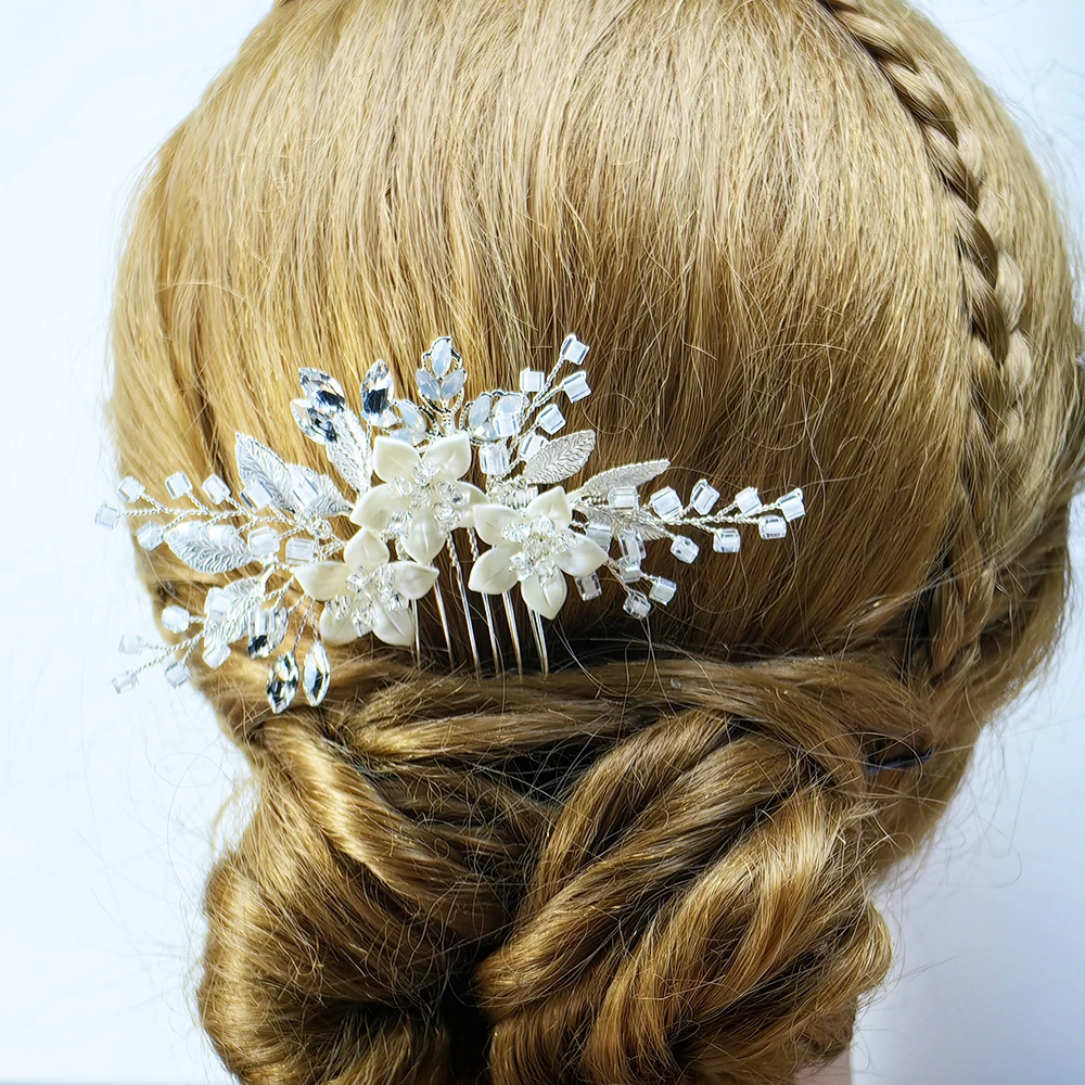 Wedding Hair Comb Clip Bridal Crystal Wedding Hair Accessories for Brides and Bridesmaid Silver