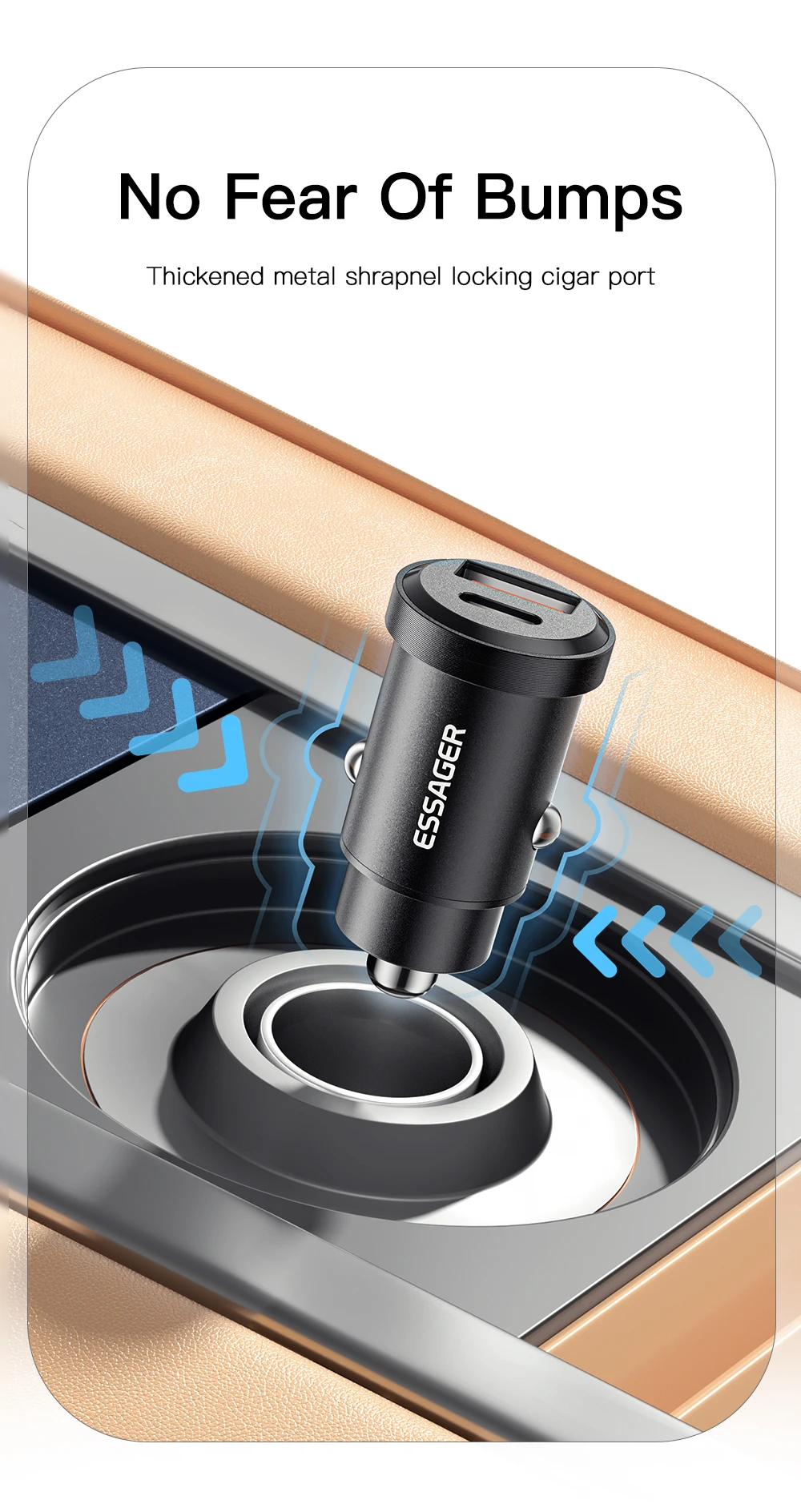 Carregador de Carro Essager USB Tipo C 30w 5a