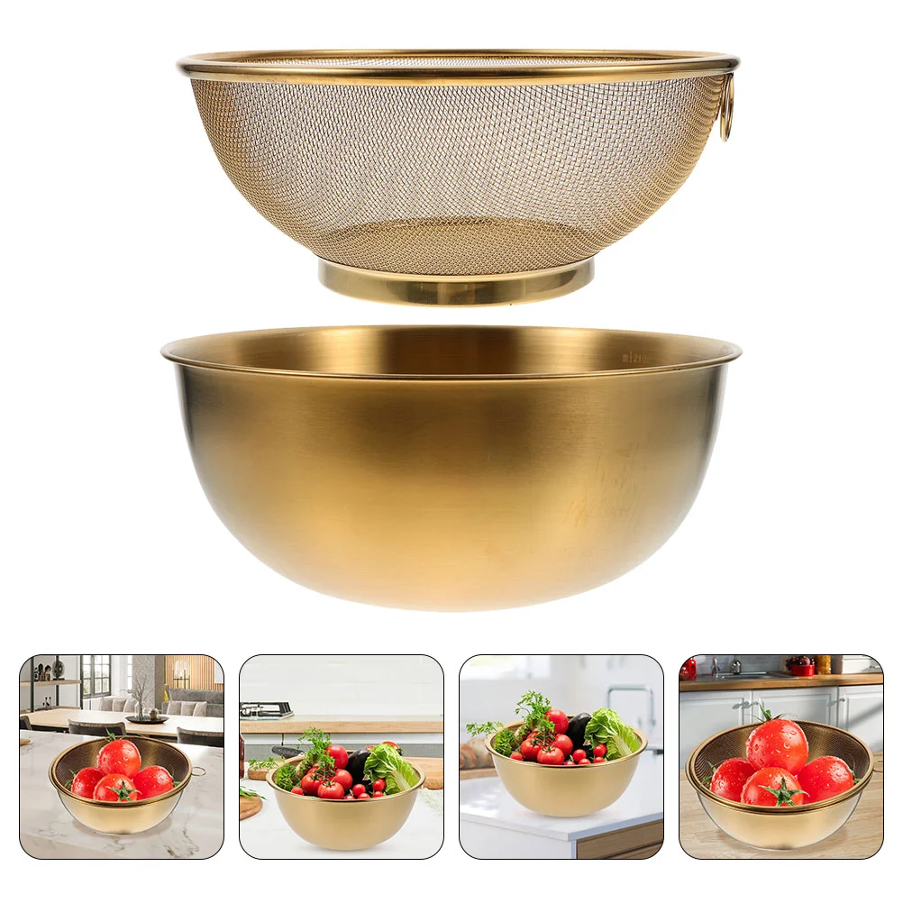 

Stainless Steel Colander and Bowl Set Kitchen Colander Strainer Basket Mesh Strainer Basket Drainer Rice Basket Washer Bowl