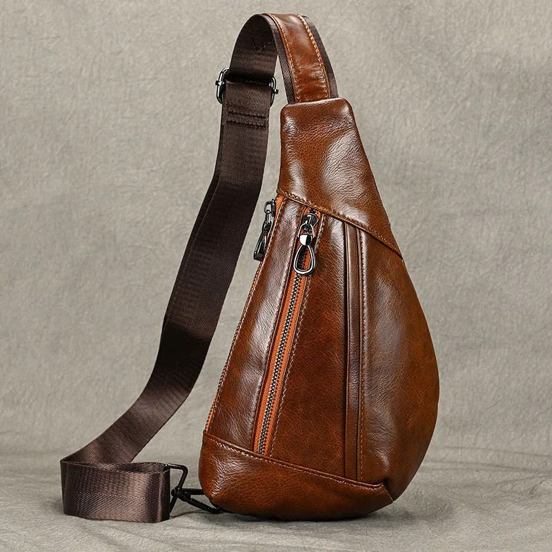 

Fashion Genuine Leather Men's Chest Bag Vintage Cowhide Male Shoulder Messenger Bag Casual Crossbody Bag Outdoor Sling Bag