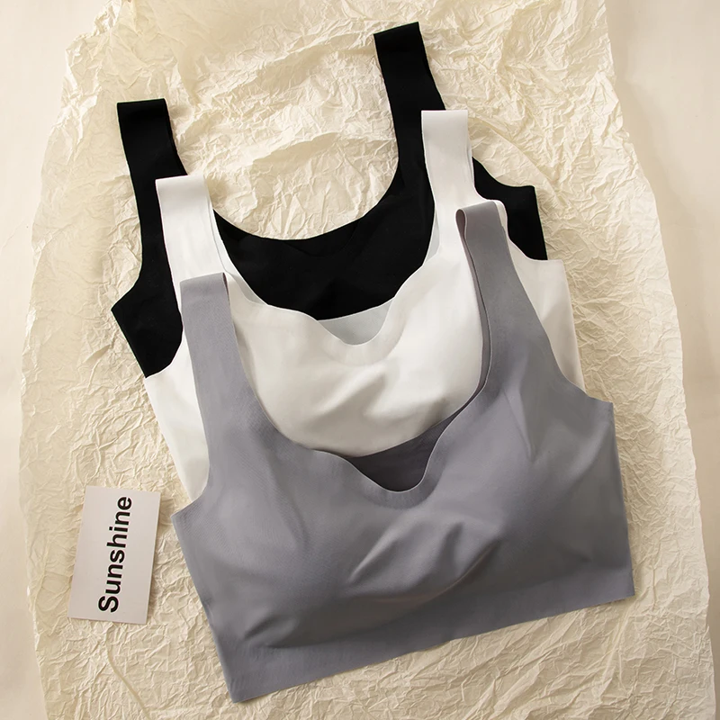 3 قطع حمالة صدر نسائية من الحرير الجليدي مريحة وصديقة للبشرة ملابس داخلية نسائية ناعمة بدون حافة فولاذية خفيفة الوزن قابلة للتنفس حمالة صدر بدون أكمام
