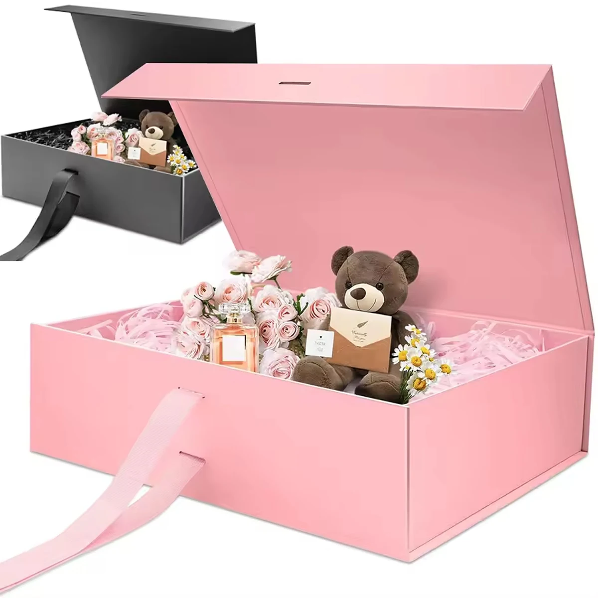 1/2pcs Pink Gift Box Foldable Gift Box Pink Box with Ribbon and Lid ...