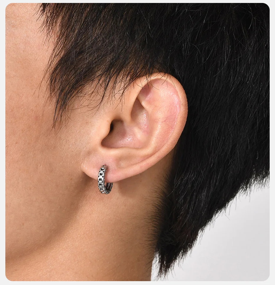 Vnox stilvolle Kette Creolen Huggie Ohrringe für Männer Jungen, Anti-Allergie Edelstahl Hip Hop Runde Ohrring Geschenke an Freund bff – Detail 3