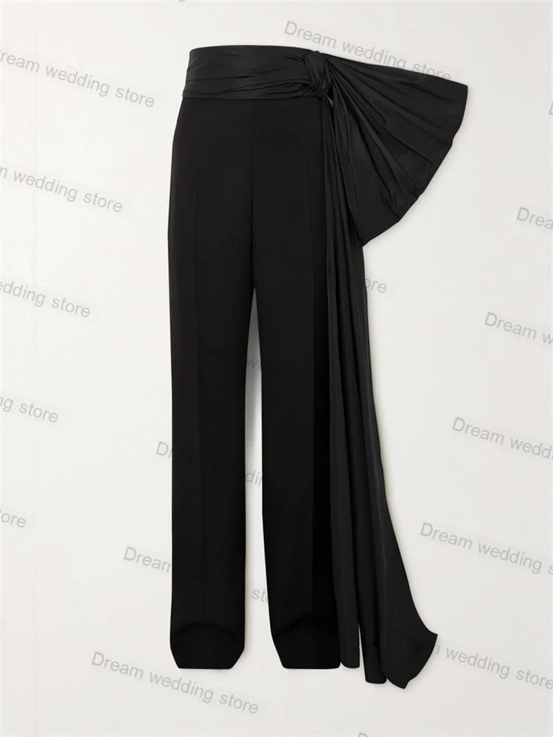 Women Suit Pants Set Formal 2 Pieces Black Women Suits Pant Set Short Blazer + Trousers With Bow Lady Coat Luxury Wedding Tuxedo Jacket Customized