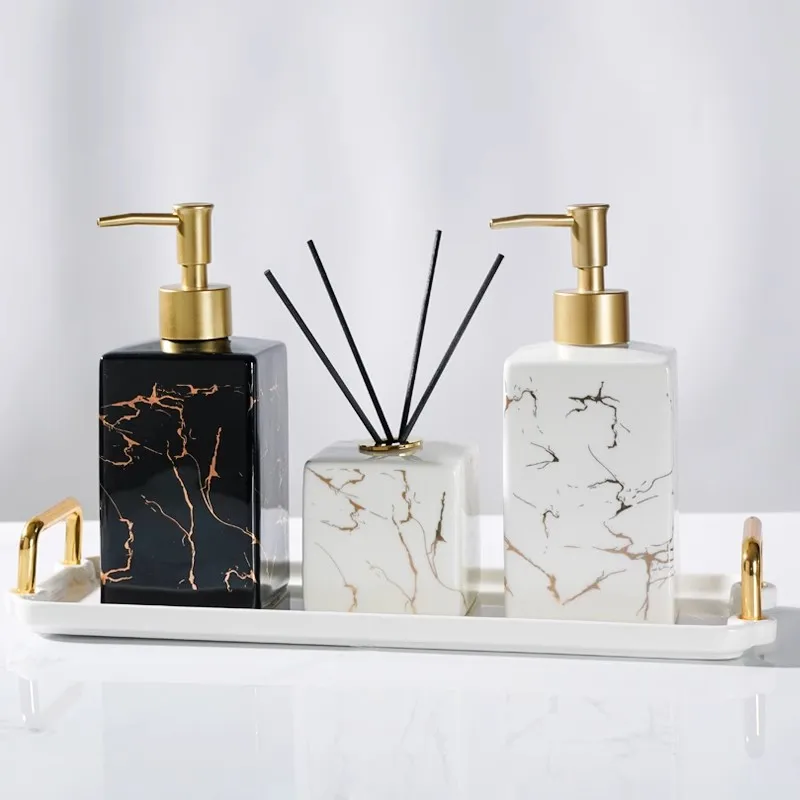 Marbled Hand Sanitizer Press Bottle European Ceramic Shampoo Shower Gel Bottle Lotion Large Capacity Press Bathroom