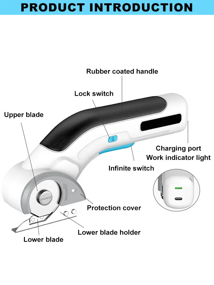 Electric Tailor Scissors Cutting Fabric Leather Portable Tailoring Knife Scissors Lithium Battery Rechargeable Electric Cutter 3