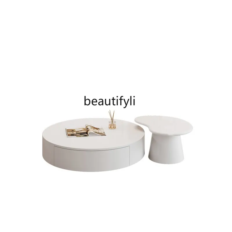 

Light Luxury Modern round Combined Tea Table Stone Plate Size round Short Tea Table TV Cabinet